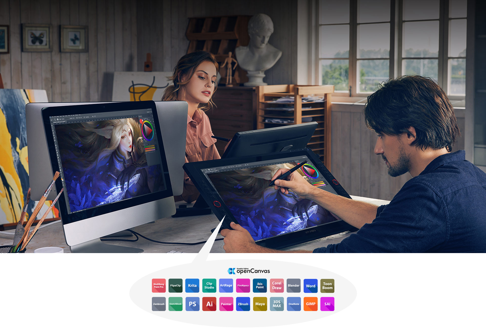 XP-Pen Artist 24 Pro features two easy-to-control red dial wheels and 20 customizable shortcut keys