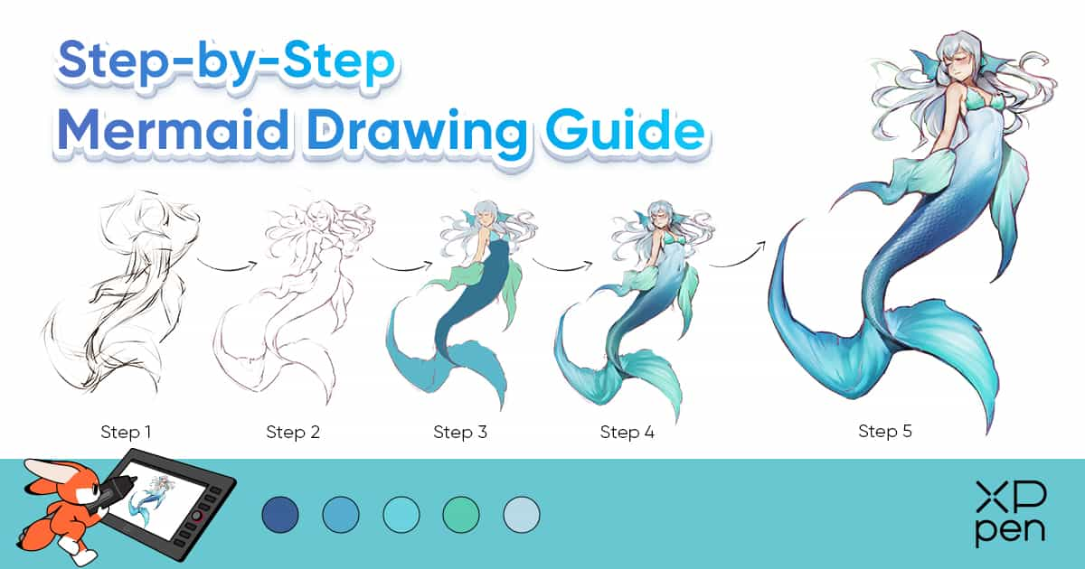 how to draw a mermaid step by step