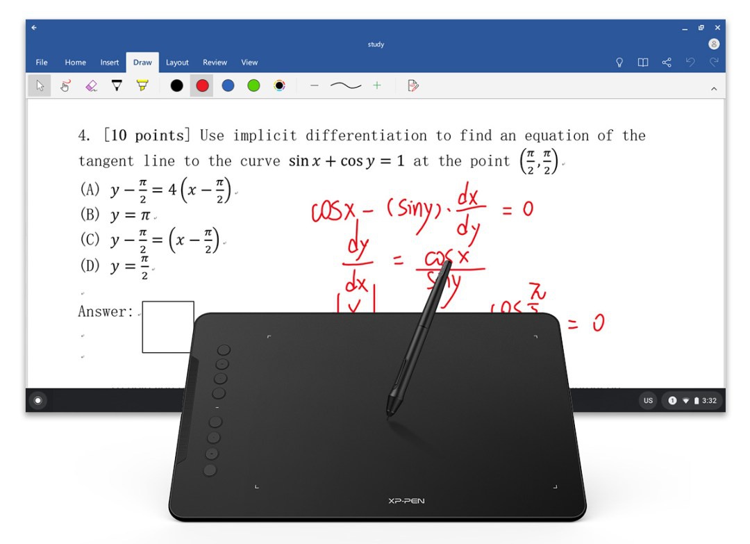 Write down formulas with a pen tablet