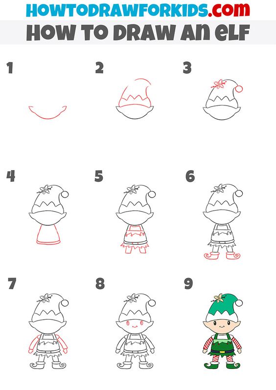 cute elf drawing steps