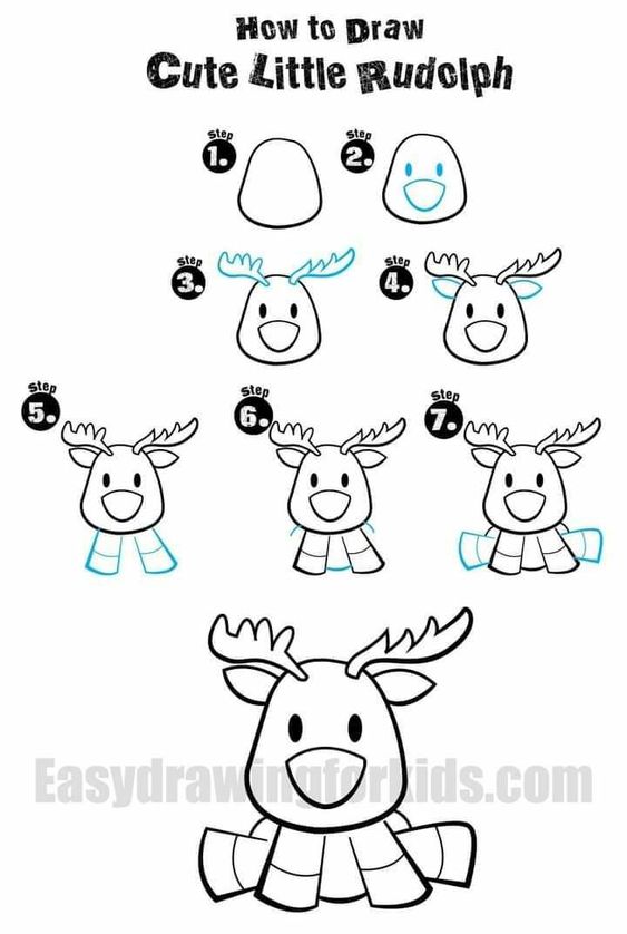 cute little reindeer drawing steps
