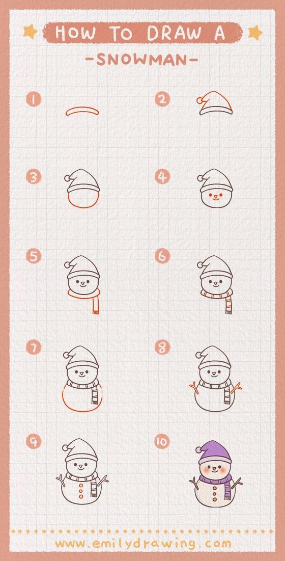 snowman drawing steps