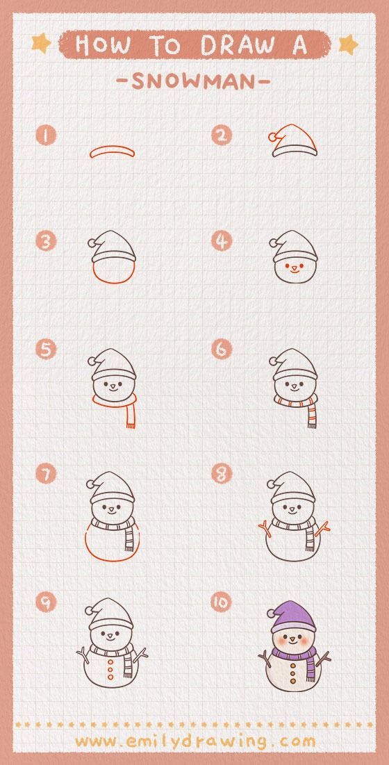 snowman drawing steps