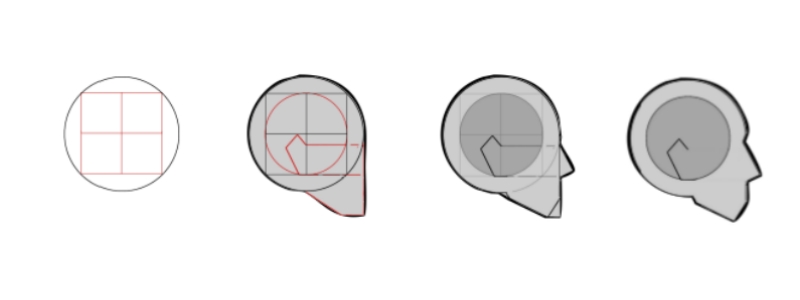 How to draw a human head from the side view