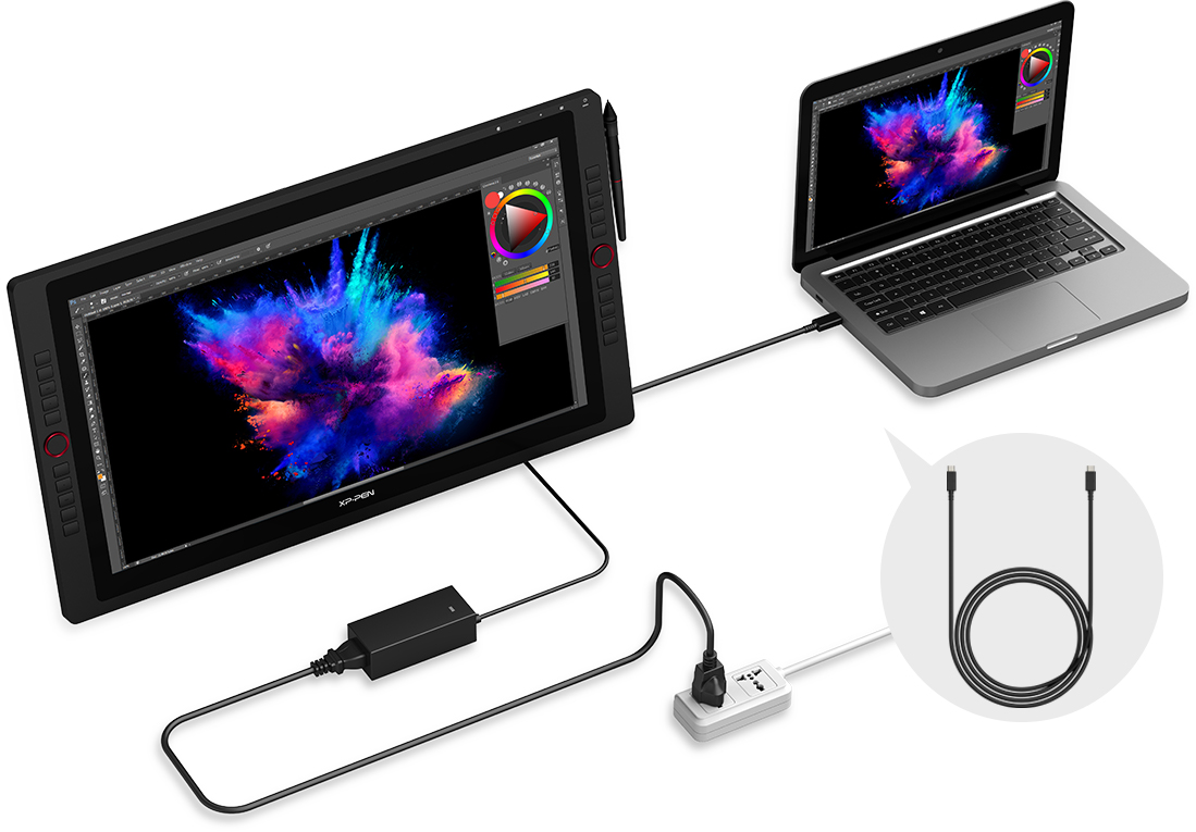 XP-Pen Artist 24 Pro tablet monitor supports a USB-C to USB-C connection