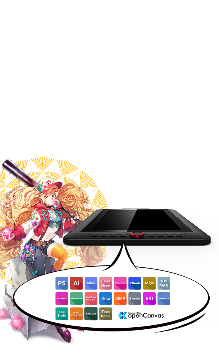 XP-Pen Artist 13.3 Pro graphic tablet includes a creative Red Dial and 8 fully customizable buttons