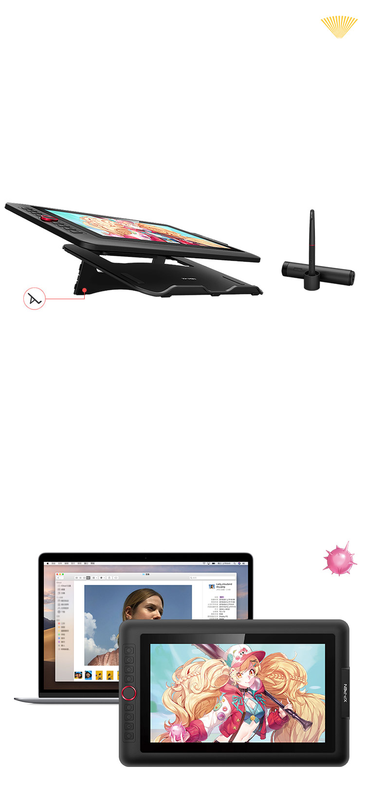 mesa digitalizadora XP-Pen Artist 13.3 Pro com um suporte portátil projetado e Tela 13,3 polegadas