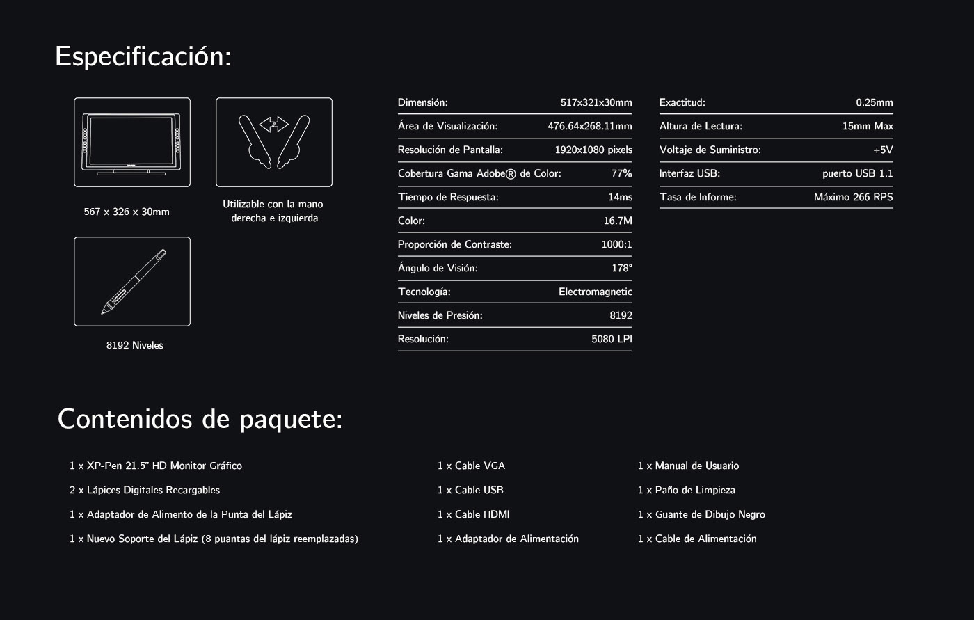Especificación de Tableta gráfica con pantalla XP-Pen Artist 22E Pro