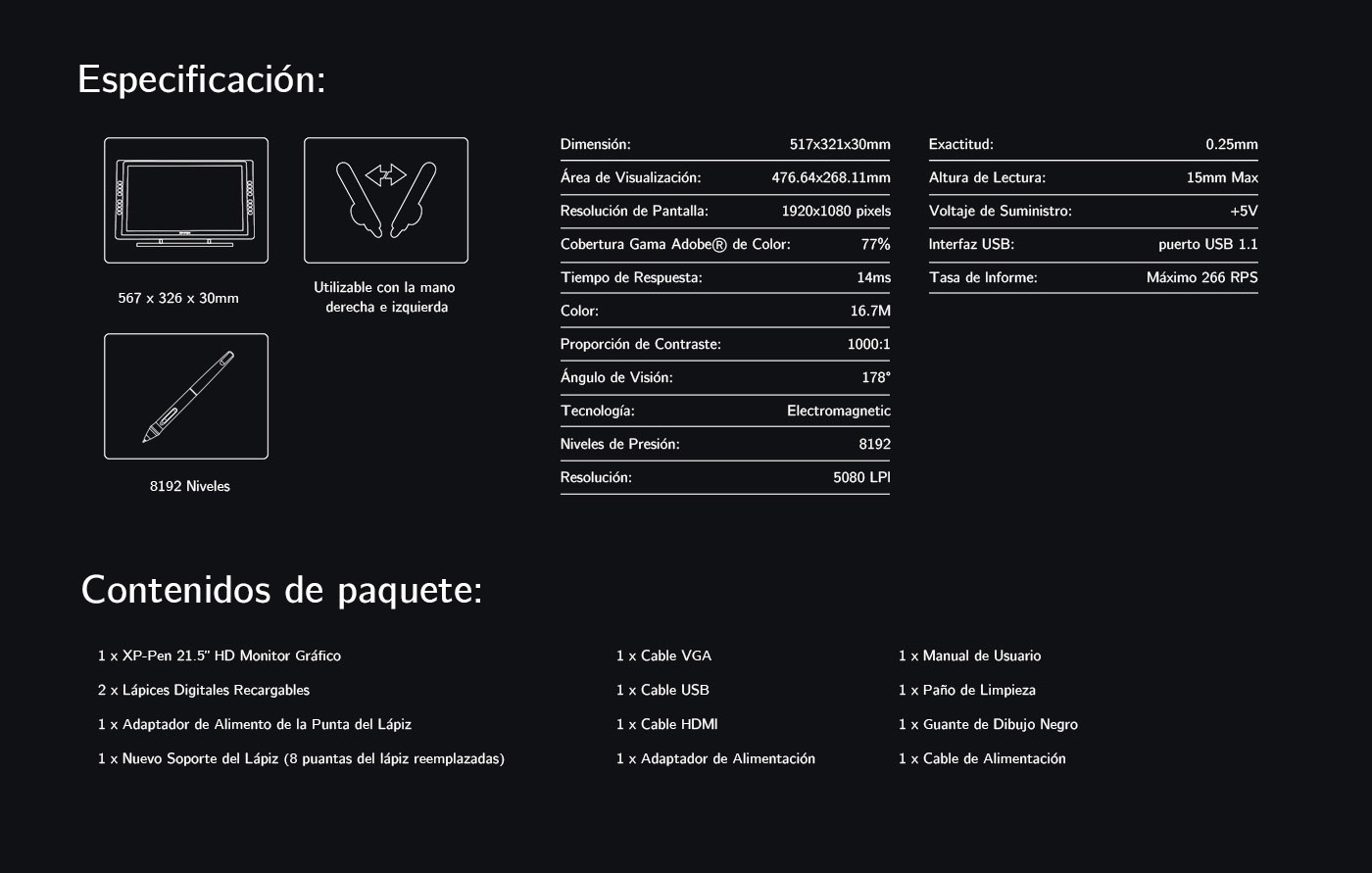 Especificación de Tableta gráfica  con pantalla XP-Pen Artist 22E Pro