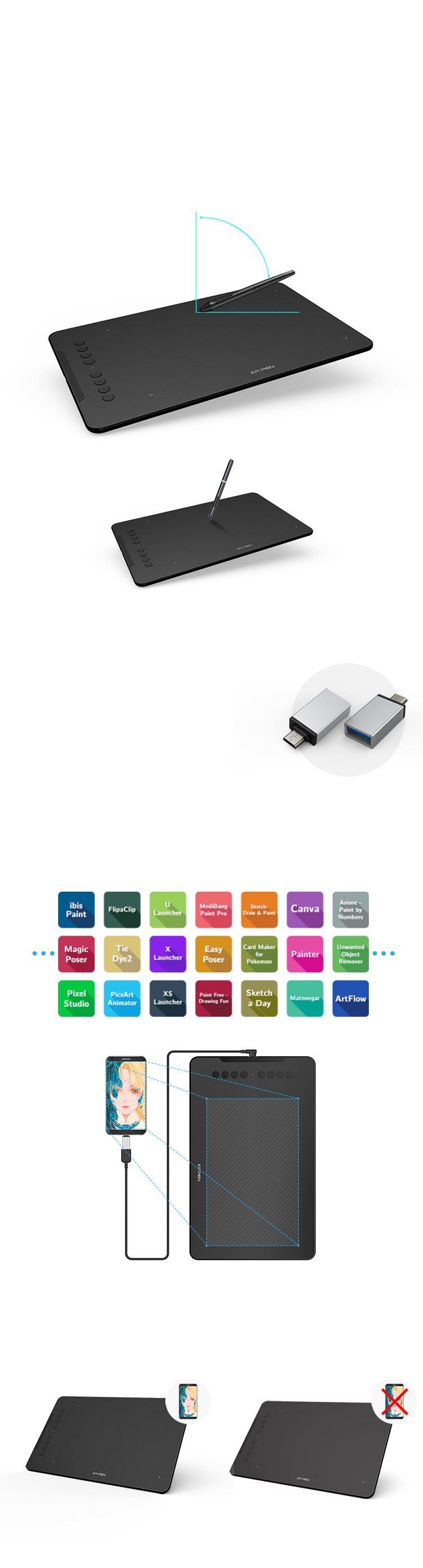 XP-Pen Deco 01 V2 drawing pad supports up to 60 degrees of tilt function