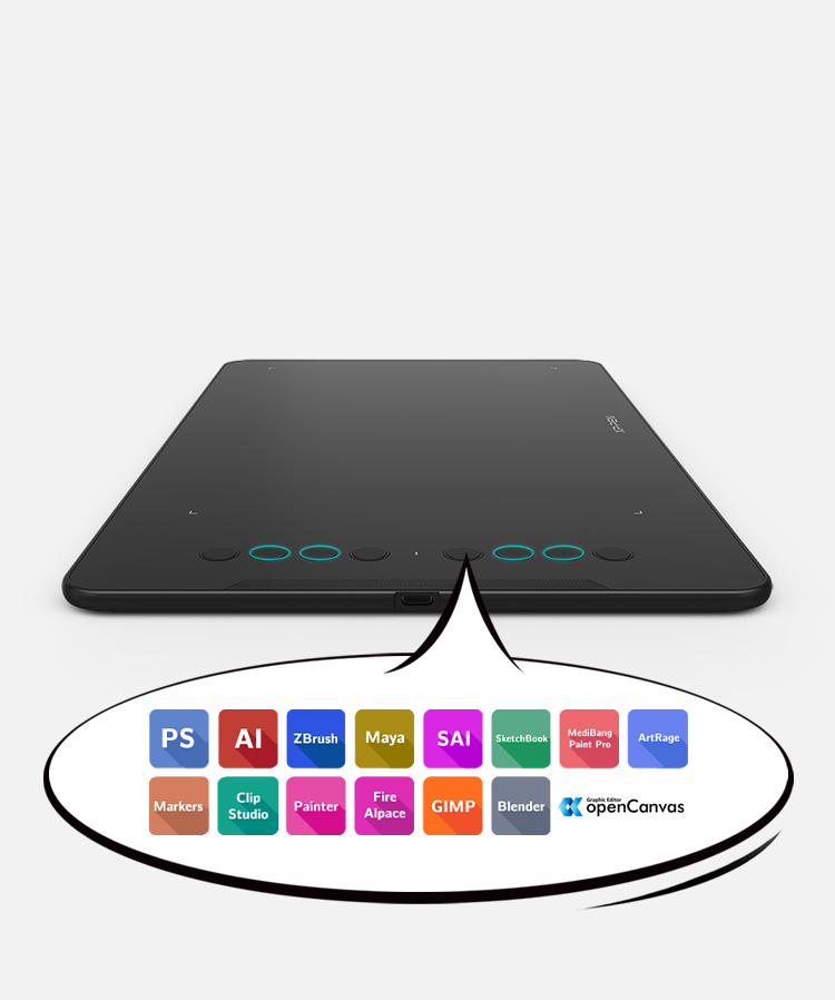 mesa digitalizadora XP-PEN Deco 01 V2 possui 8 teclas expressas redondas personalizáveis
