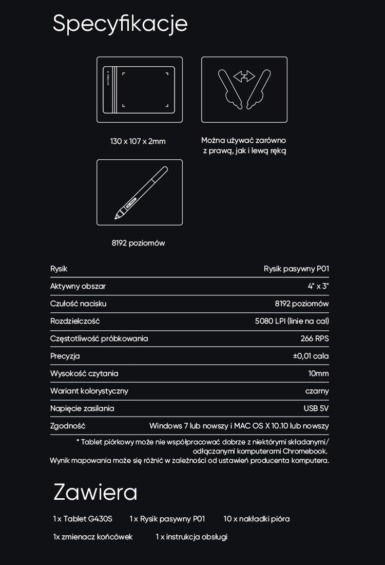 XP-Pen Star G430S kids digital drawing pad Specification