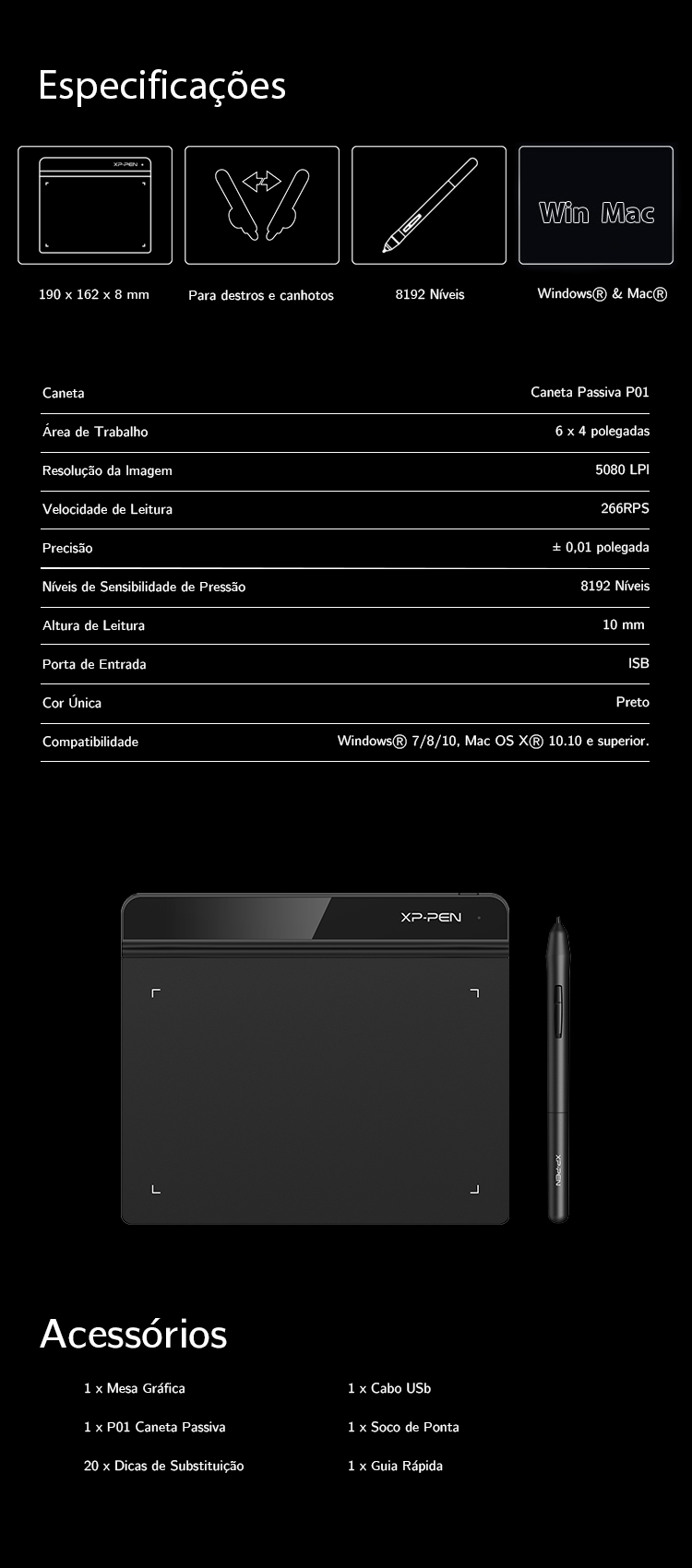 Especificaciones de pantalla gráfica XP-Pen Star G640