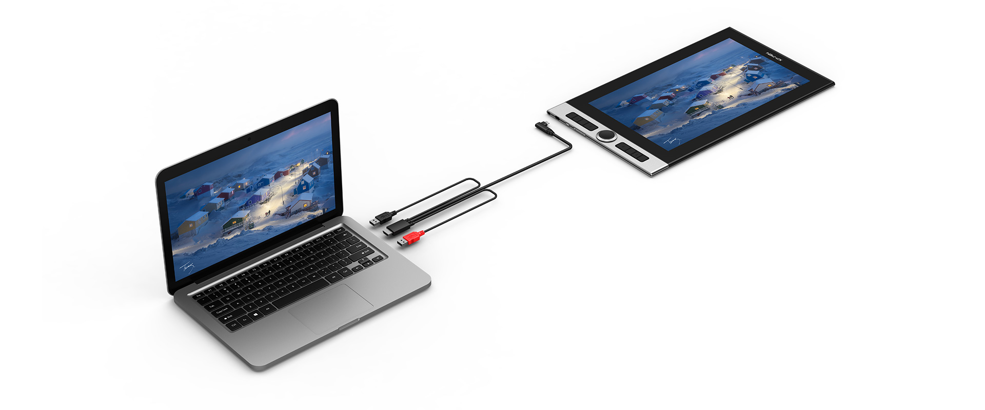 XP-Pen Innovator 16 connect to pc with convenient three-in-one cable 
