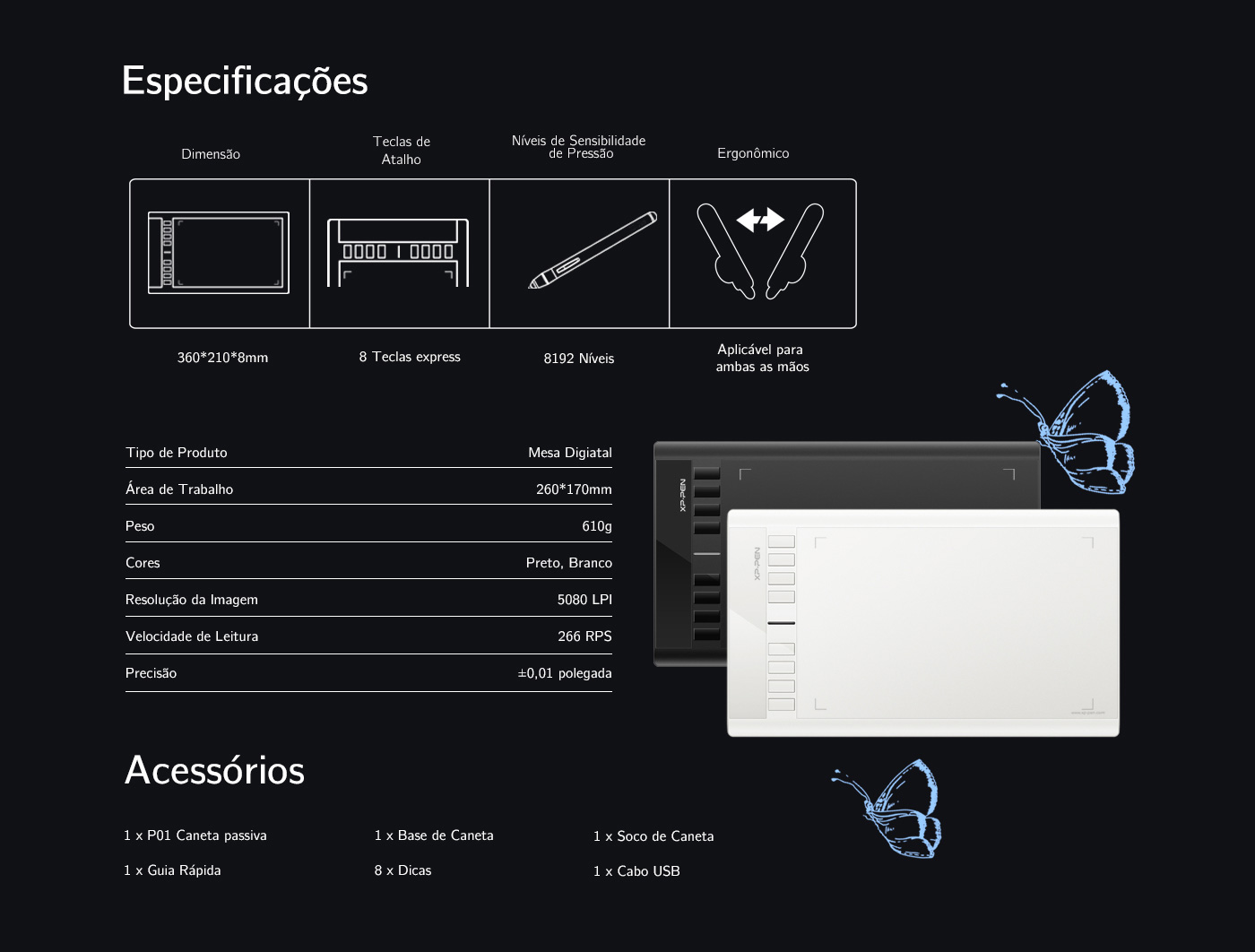 especificações do mesa digitalizadora XP-Pen Star 03 V2 especificações do mesa digitalizadora XP-Pen Star 03 V2