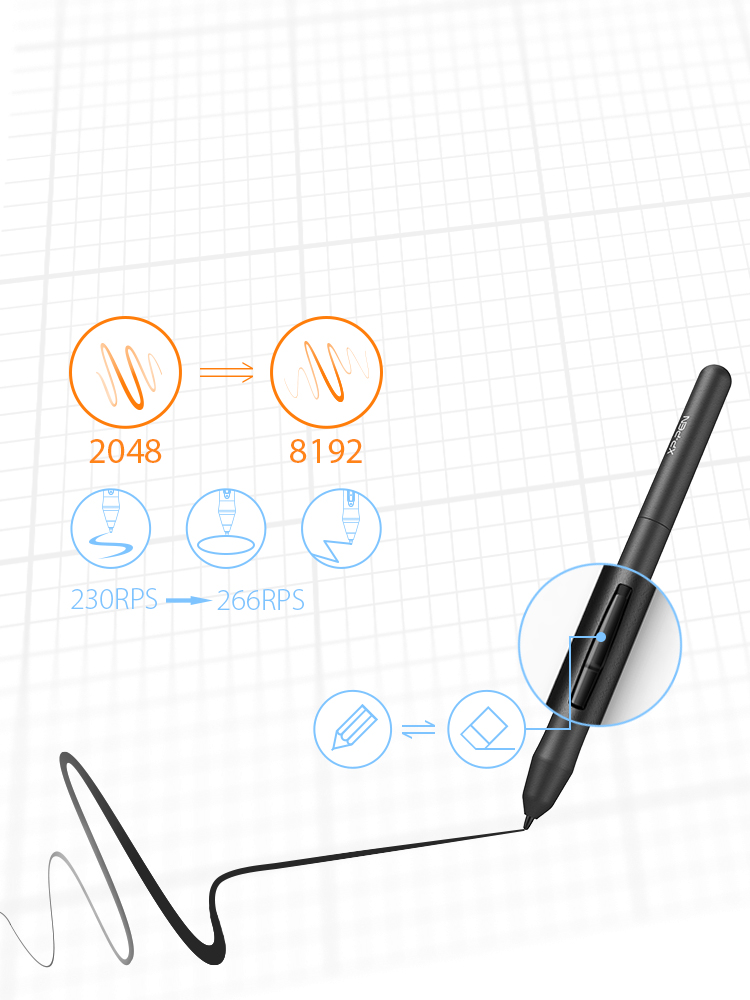 XP-Pen Star 03 Tableta de dibujo con 8192 niveles de presión y tasa de informe 266RPS