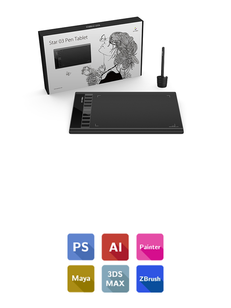 XP-Pen Star03 v2 Digital Drawing Graphics Pen Tablet Art Pad 10x6 inch 8192 Pen 