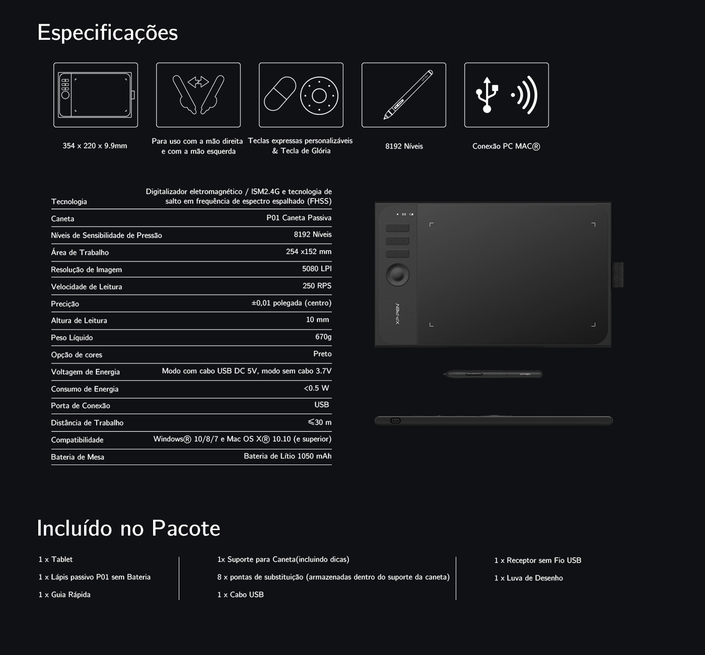 especificações do mesa digitalizadora XP-Pen Star 06