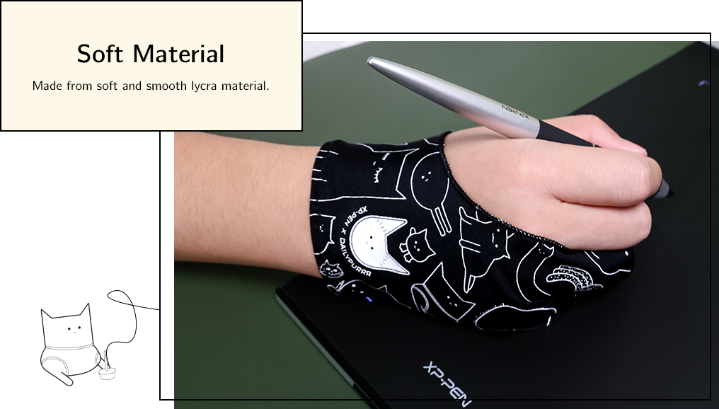 XP-PEN Artist Tablet Drawing Glove Anti-fouling Black Two-Finger