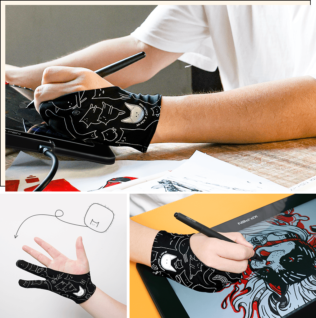 Artist Drawing Glove for Graphics Tablet 2-Finger Anti-fouling Convenient  Soft